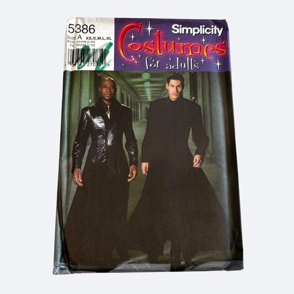Simplicity Sewing Pattern 5386 Men Matrix Jacket‎ Coat XS S M L XL Uncut Vtg Y2K